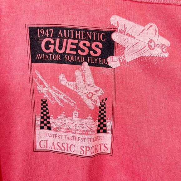 Vintage Guess Aviation Graphic Sweatshirt Crewneck Pullover 90s - Size Medium - Picture 3 of 7